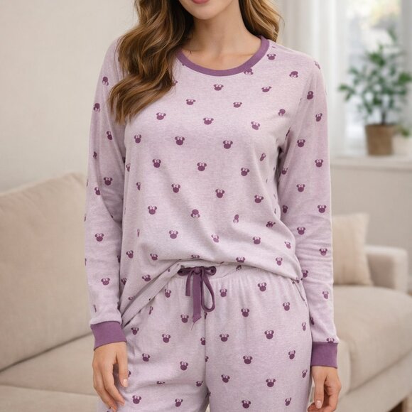 Disney Pajama Set Women's X Large 2-Piece Minnie Mouse Cozy Purple Soft Lounge - Picture 1 of 4